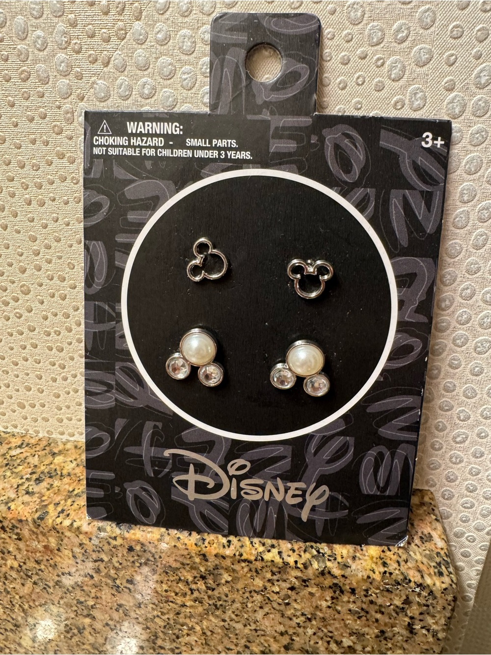 Disney Silver Tone Mickey Stud Earring‎ Set with Pearl & Clear Accents